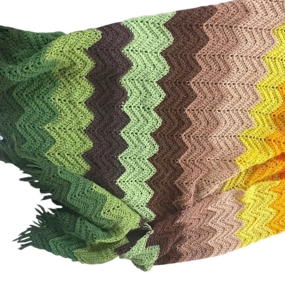 Vintage crochet throw blanket multi color